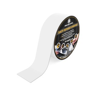 Weißes HSS Dach Reparaturband, 5 cm x 5 m, auf Rolle, teilweise abgerollt. Für Bauabdichtungen.
