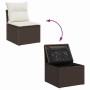 Graues vidaXL Gartenmöbel-Set aus Polyrattan mit Kissen und Stauraum.