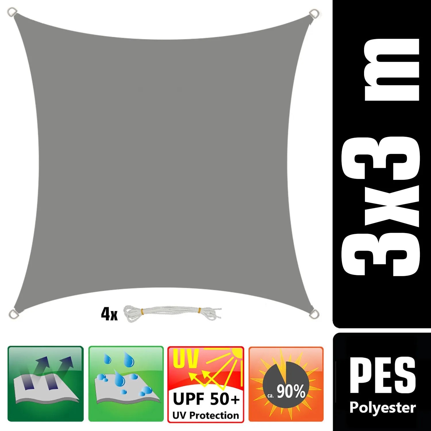AMANKA Sonnensegel wasserdicht Polyester 3 x 3 m Quadratisch Grau kaufen  bei OBI
