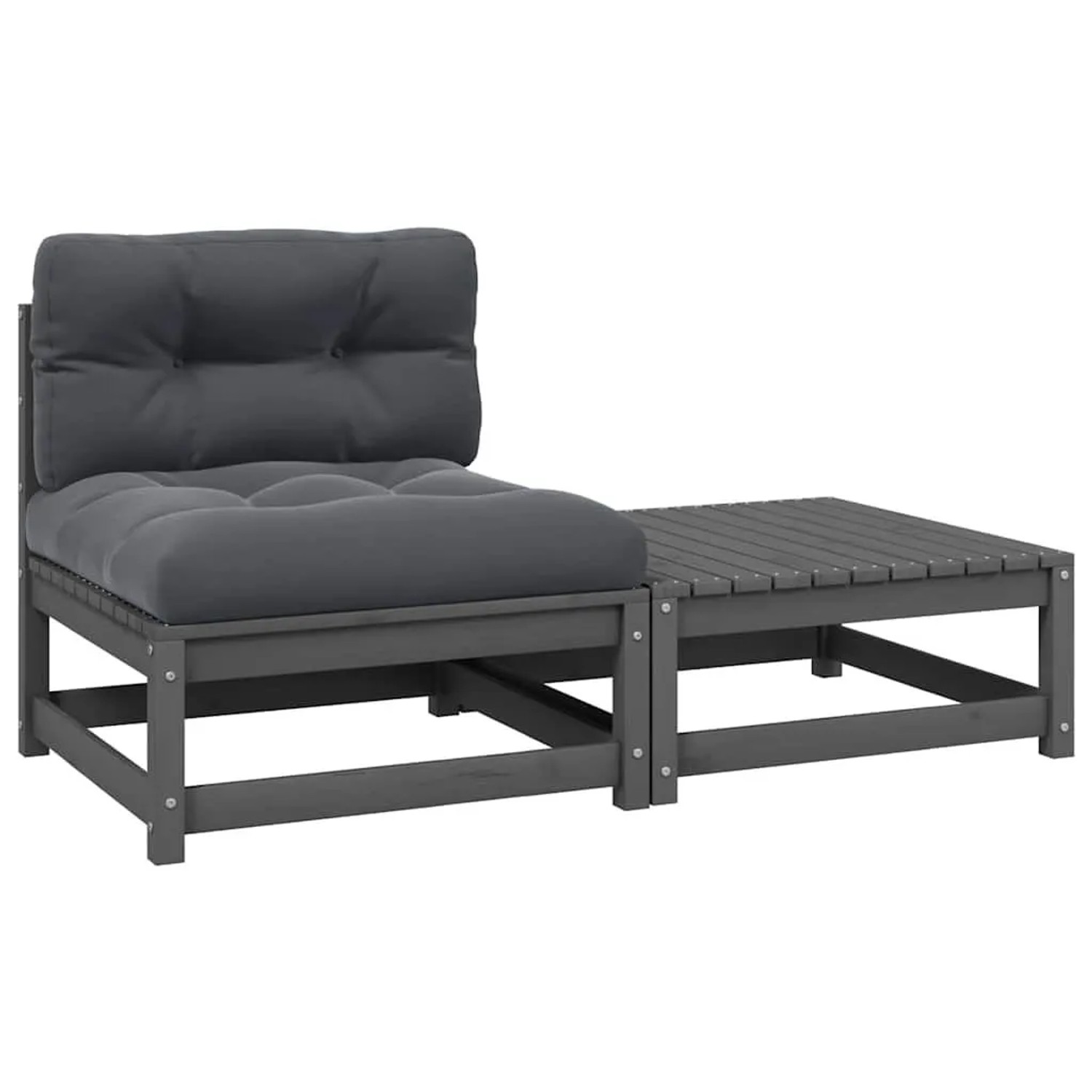 vidaXL 2-Tlg Garten-Lounge-Set mit Kissen Grau Kiefer Massivholz 805762
