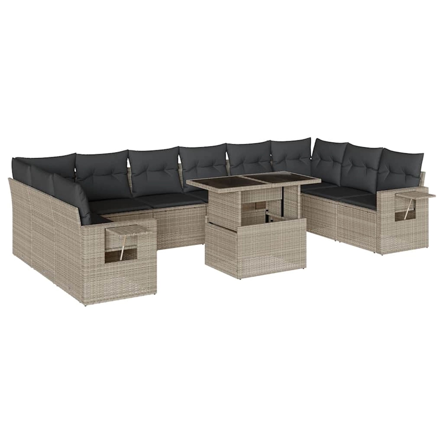 vidaXL 11-Tlg Garten-Sofagarnitur mit Kissen Hellgrau Poly Rattan 3268152 günstig online kaufen