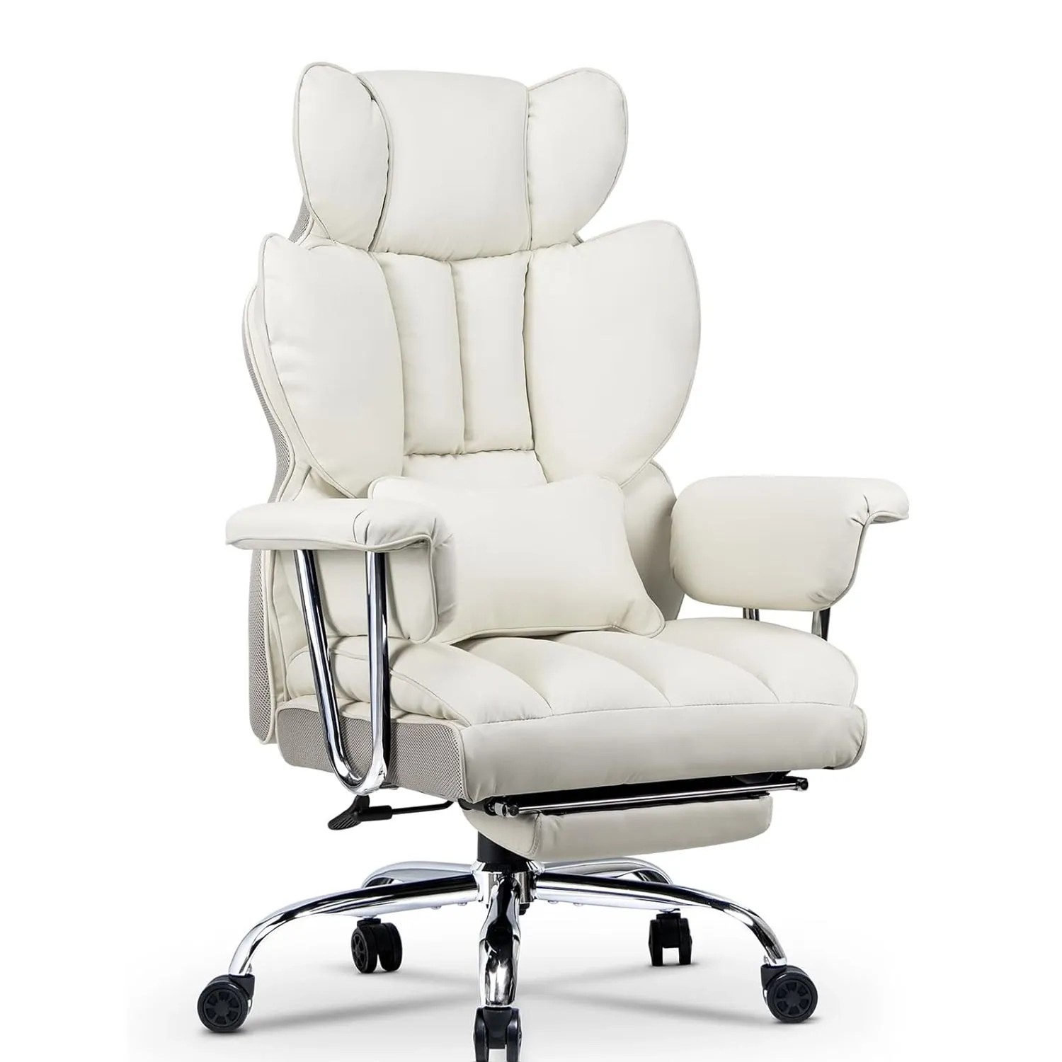 Rattantree Ergonomischer Bürostuhl mit Hoher Lehne Fußstütze und Leder für Home Office Weiß