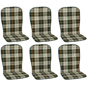 6er-Set Beo Sitzauflagen Hochlehner Mono, grün kariert, für Gartenstühle.