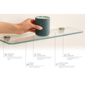Tulup Glasregal Bad Badablage aus Glas 80x13 cm Glasablage für Bad Transparent Glasregal zur Wandmontage