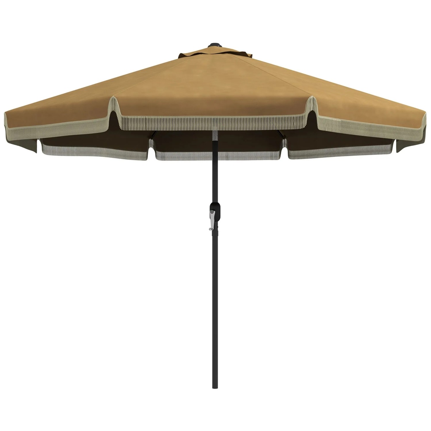 Furnicato Sonnenschirm Mit Fransendekor  Ø265 Cm  Neigbar  Zweiteiliger Metallmast  Windhaube  Khaki Schwarz