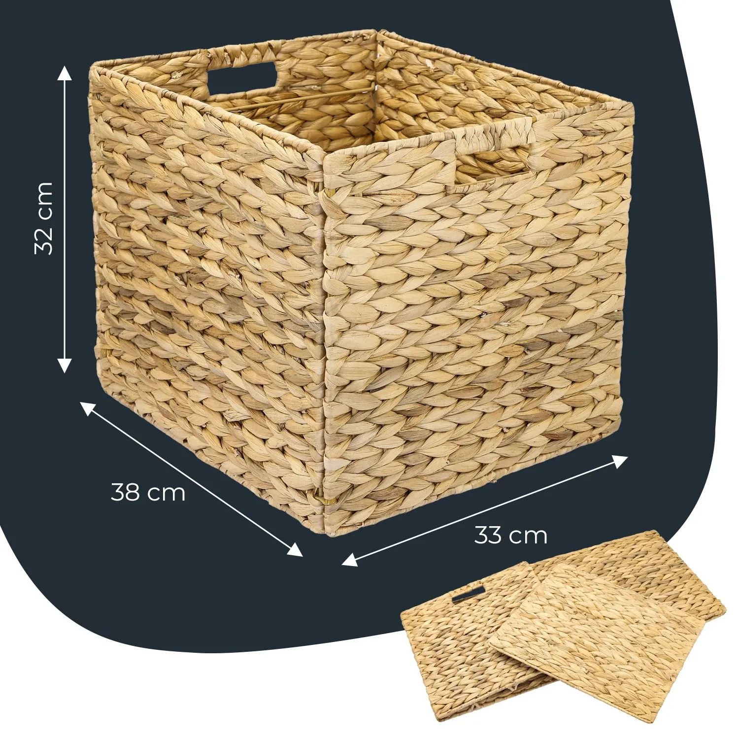 HMF 37246 Aufbewahrungskorb DIN A4 Hängeregister Korb Geflochten Wasserhyazinthe zu Kallax 33 x 38 x 32 cm_3