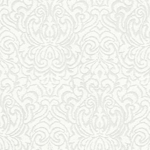 Weiße Barock Tapete mit mattem Ornament Muster für stilvolle Wände.