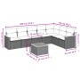 Schwarze 8-tlg. Garten-Sofagarnitur aus Polyrattan mit Kissen und Tisch, Maße siehe Grafik.
