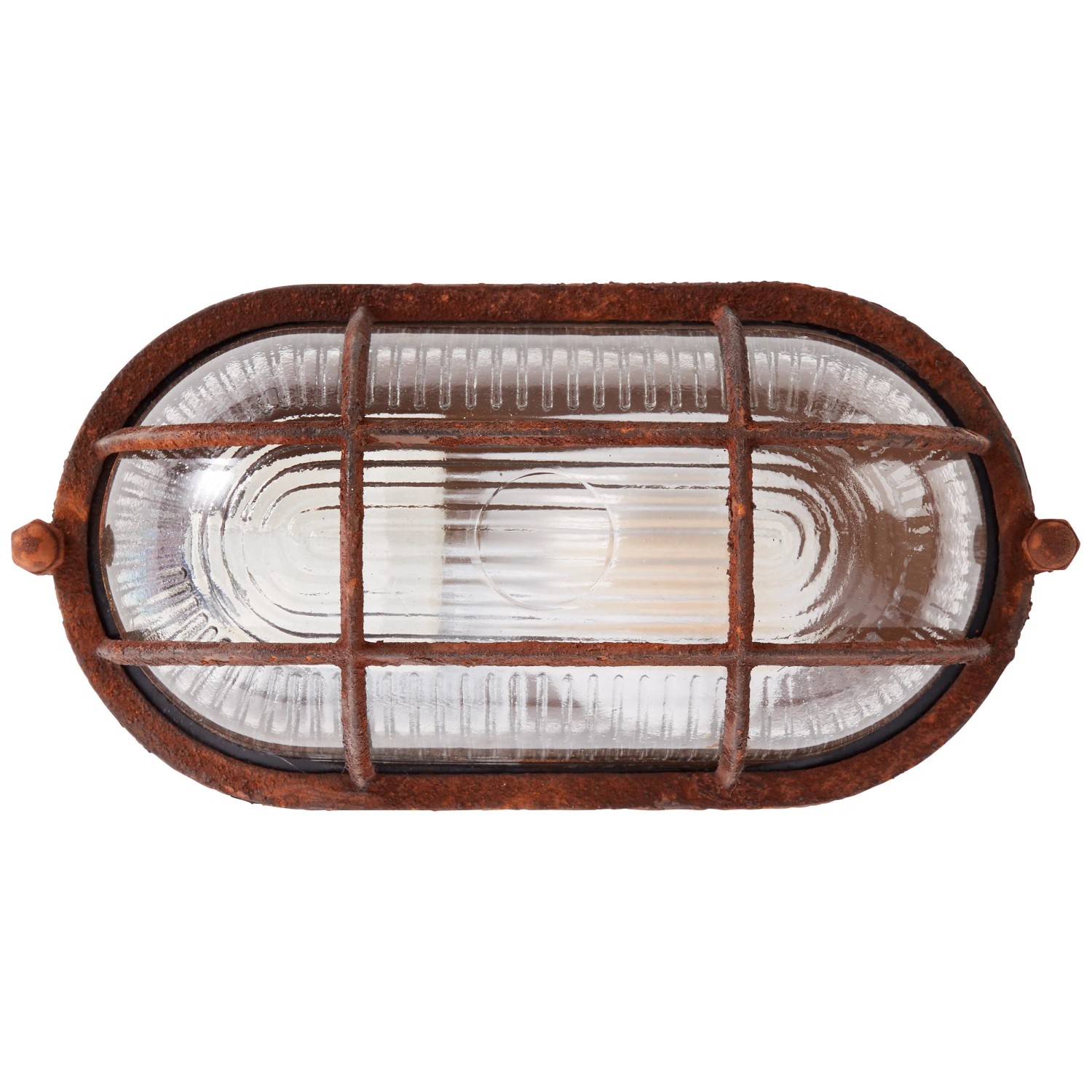 Rostfarbene Brilliant Deckenleuchte Bobbi mit Metallgitter und Glas, geeignet für E27 Leuchtmittel.