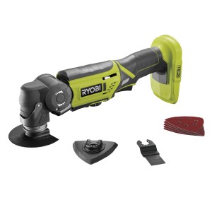 Ryobi Akku-Multitool One+ R18MT-0 mit Zubehör, verstellbarer Kopf, 18V, für Renovierungsarbeiten.