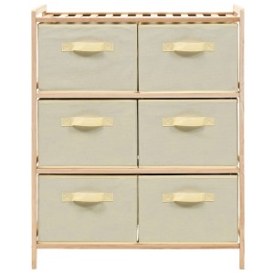 Beige Korbkommode mit 6 Stoffkörben und Zedernholzrahmen. Praktischer Büroschrank zur Aufbewahrung.