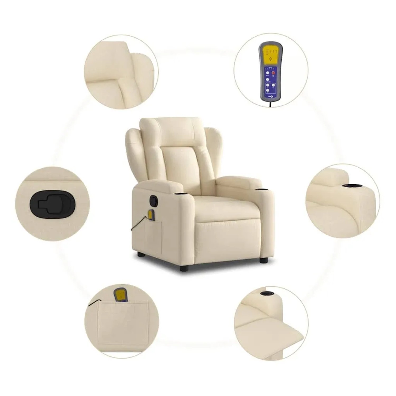 vidaXL Massage-Relaxsessel Cremefarbener Stoff 3206004_6