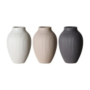 Ritzenhoff & Breker Alsta Vasen 3er Set: Steingut, 23 cm, in Weiß, Beige und Grau mit Rillenrelief.