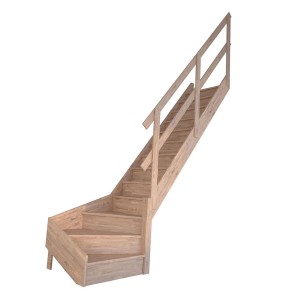StarWood Treppe Rhodos Eiche, gewendelt rechts, mit Holzgeländer und Setzstufen.