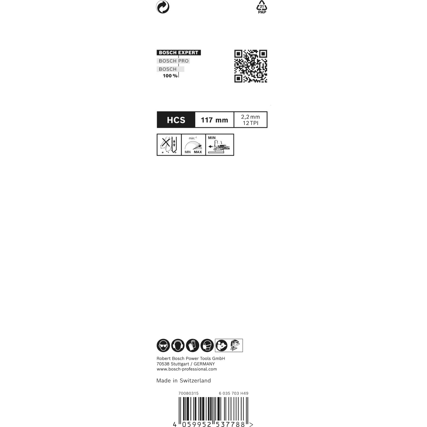 Verpackung der Bosch Expert Stichsägeblätter T308BO, 3 Stück, für saubere Holzschnitte.