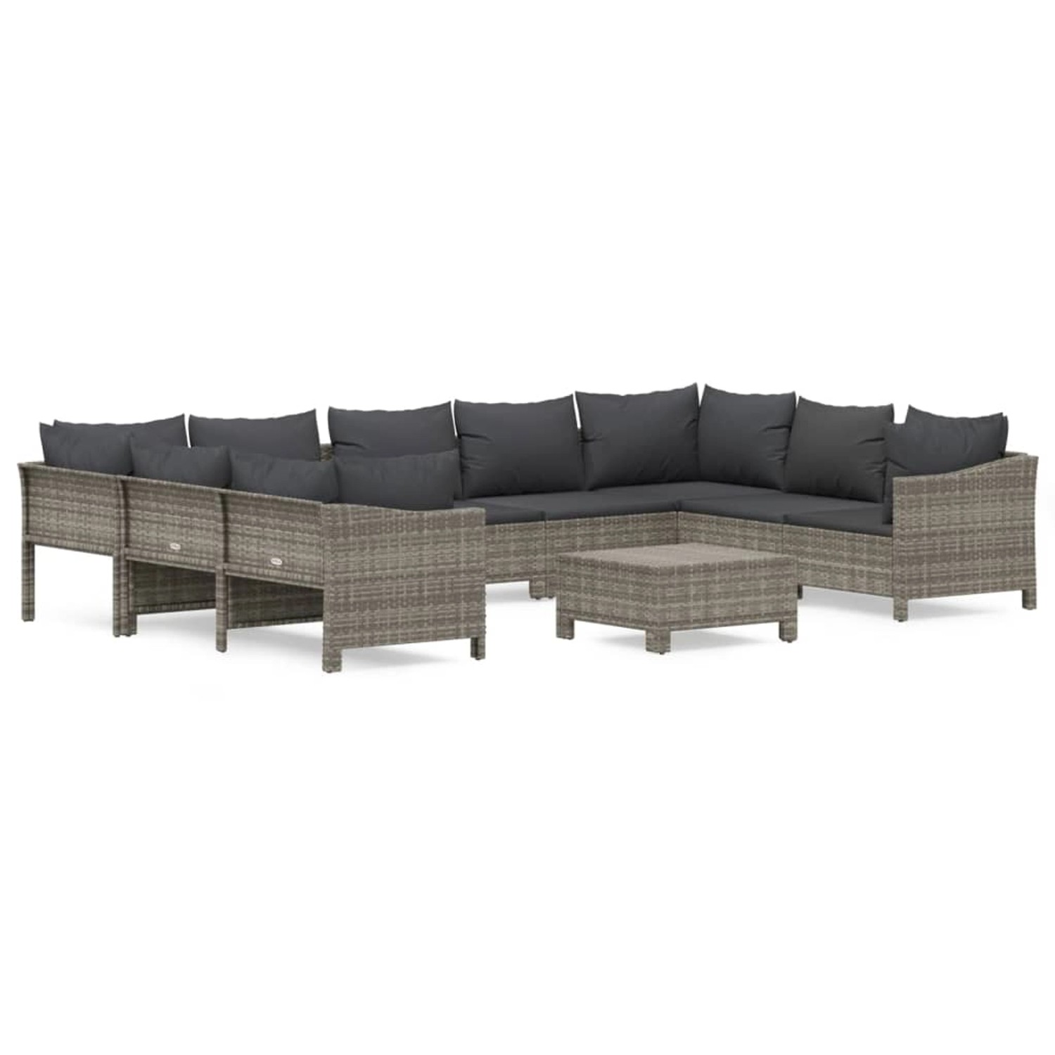 vidaXL 10-Tlg Garten-Lounge-Set mit Kissen Grau Poly Rattan 3187305