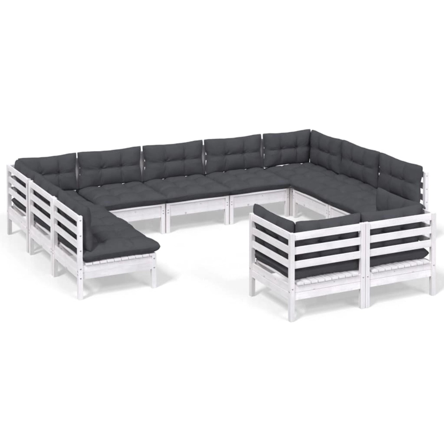 vidaXL 11-Tlg Garten-Lounge-Set mit Kissen Weiß Kiefer Massivholz 3097260 günstig online kaufen