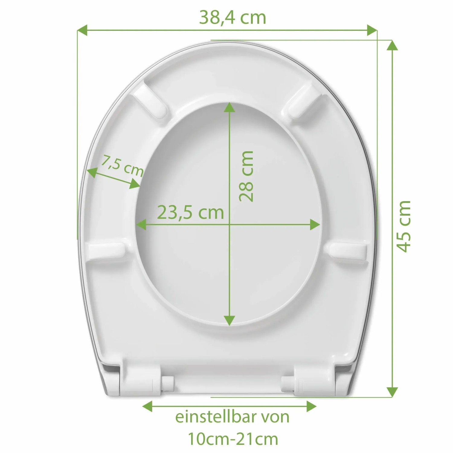 Weißer Premium WC-Sitz mit Absenkautomatik und Maßen. Duroplast Toilettendeckel mit Sternbild Hirsch Motiv.
