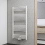 Weißer Schulte Design-Heizkörper mit Mittenanschluss an grauer Wand.