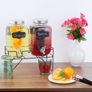 Relaxdays Getränkespender 2er Set Glas Eisen Transparent Schwarz mit Ständer 35 cm x 33 cm x 22 cm 3,1 kg
