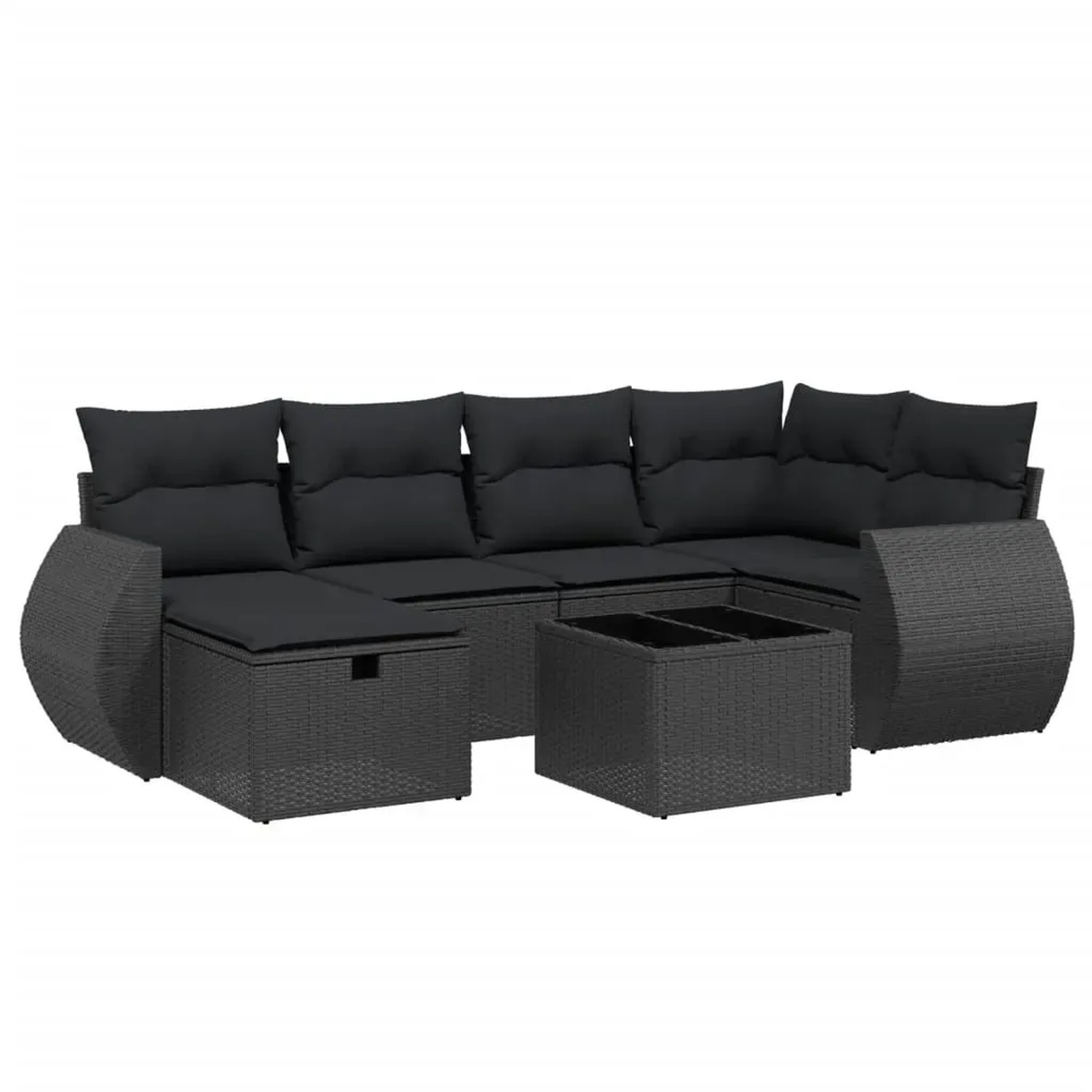 vidaXL 7-Tlg Garten-Sofagarnitur mit Kissen Schwarz Poly Rattan 3264111 günstig online kaufen