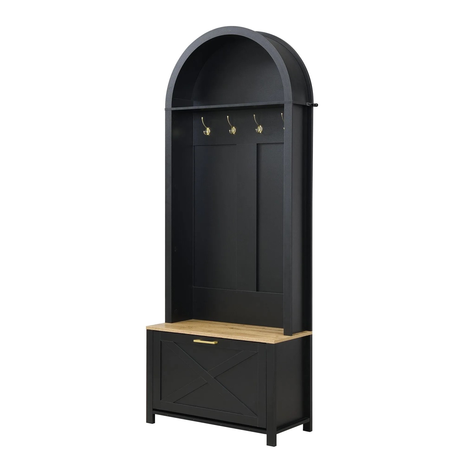 okwish Garderoben Set mit Schuhregal Haken Eingang 75x35x195cm Schwarz