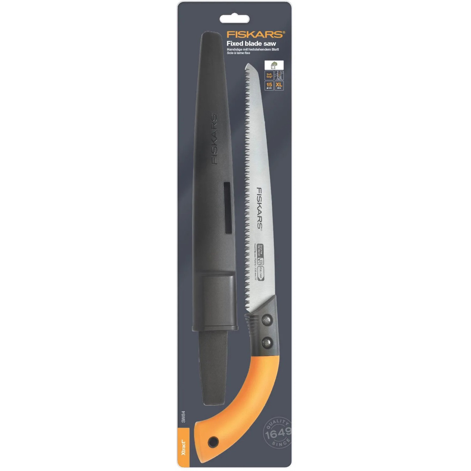 Fiskars Ast-, Hand- und Baumsäge SW 84 mit Köcher, feststehendes Sägeblatt.