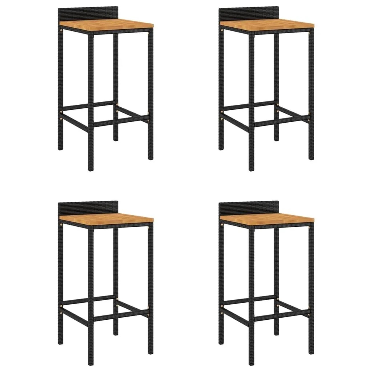 vidaXL Barhocker 4 Stk Schwarz Poly Rattan und Massivholz Akazie 362604