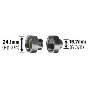Wasserzählerverschraubung, 2er-Set, 16,7 mm (G 3/8), Zubehör für Wasserzähler.