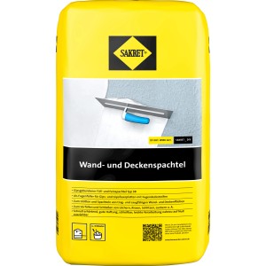 Sakret Wand- und Deckenspachtel, 15 kg Sack, weiß. Ausgleichsmasse für glatte Wände und Decken.