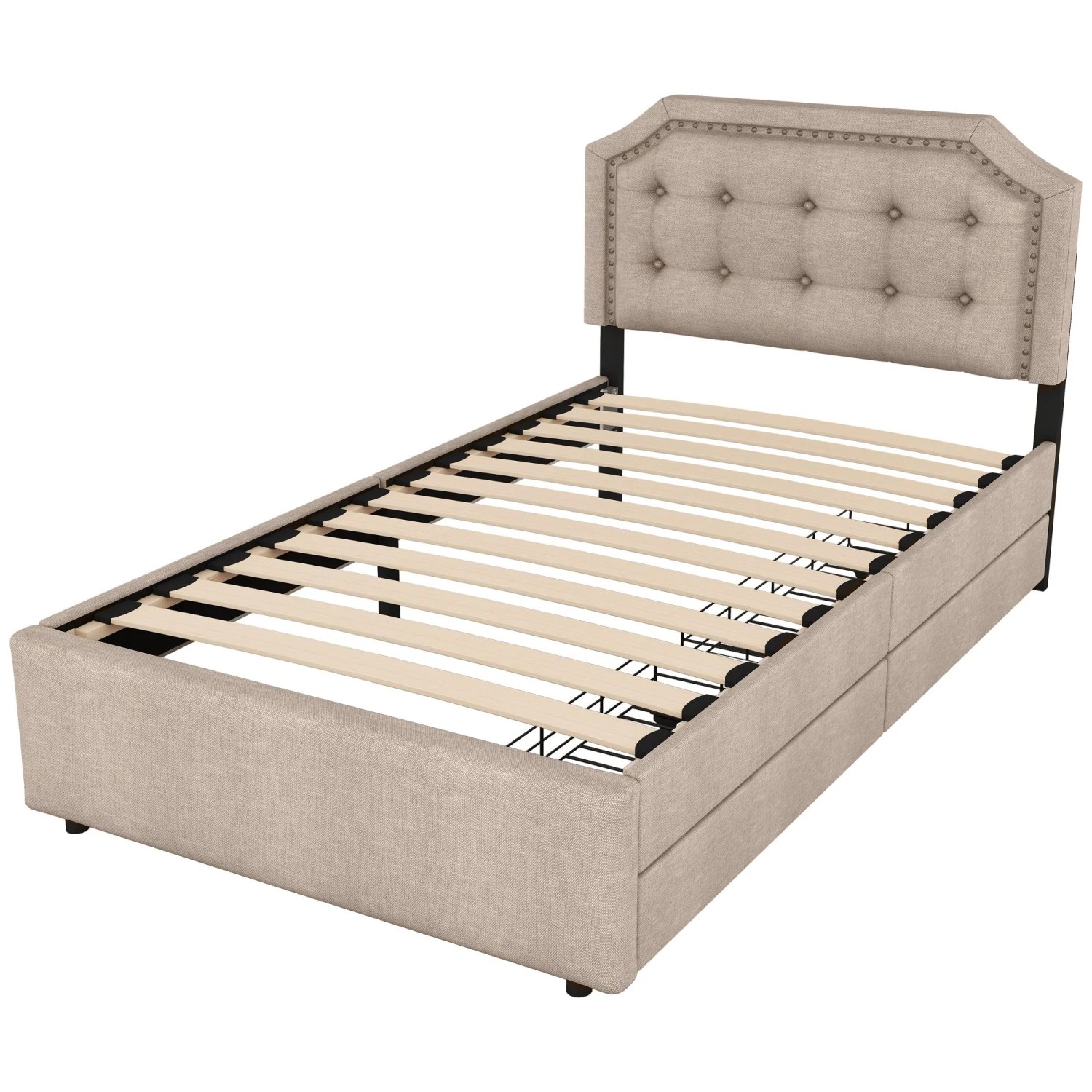 okwish Polsterbett 90x200cm mit Schubladen Kinderzimmer Dunkelbeige ohne Matratze