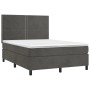Dunkelgraues vidaXL Boxspringbett 140x190 cm mit Samtbezug, inklusive Matratze und Topper.