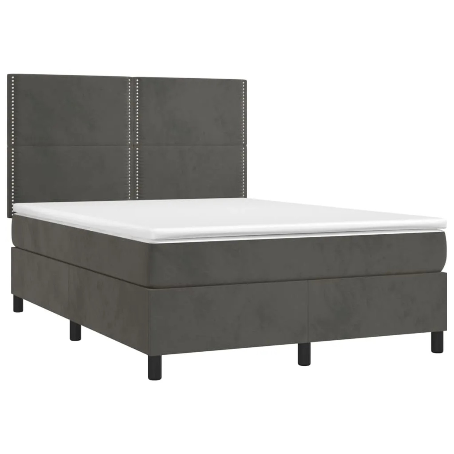 Dunkelgraues vidaXL Boxspringbett 140x190 cm mit Samtbezug, inklusive Matratze und Topper.