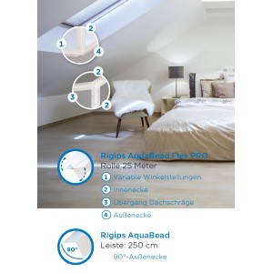 Saint-Gobain Rigips Aquabead Flex Pro Kantenschutz, 85mm x 25m Rolle, für flexible Winkel und saubere Kanten.