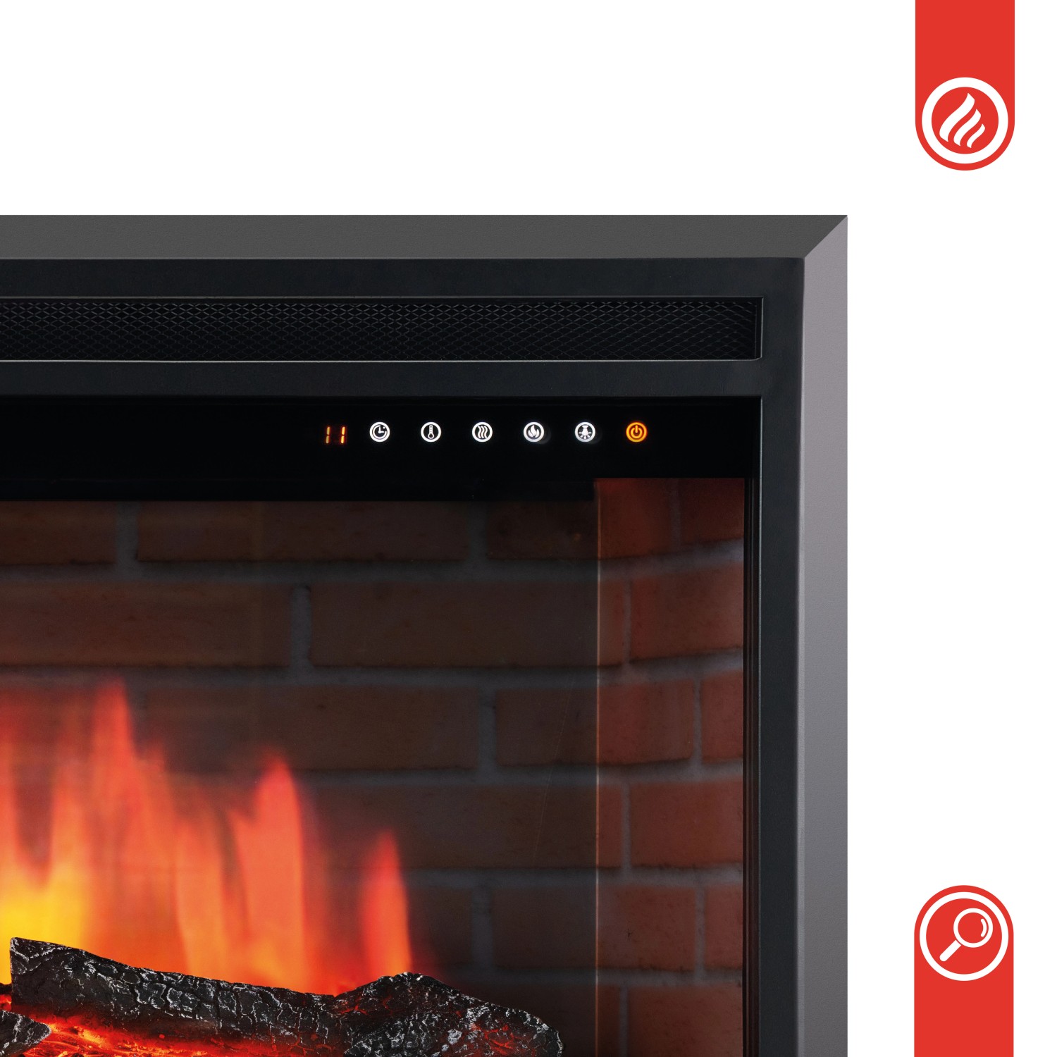 Kaminio Elektrokamin Luca mit 3D-Flamme und Heizung, Einbaukamin mit Bedienfeld.