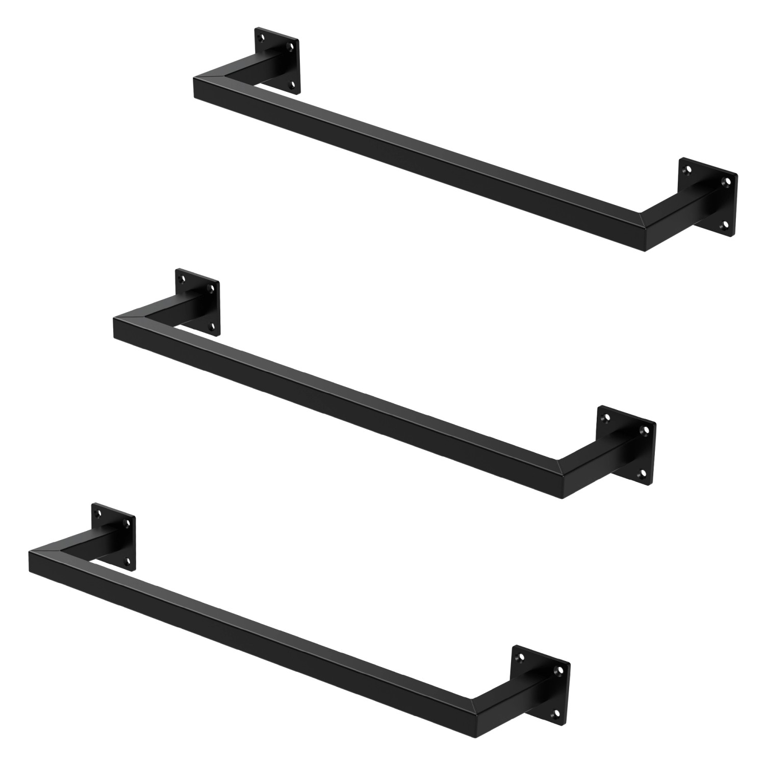 ML-Design 3Er Set Wand Kleiderstange Rechteck 12x60cm Schwarz Stahl