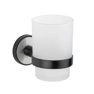 Wenko Udine Zahnputzbecherhalter in Silber Matt mit Glasbecher und Wandhalterung.