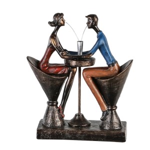 Gilde Skulptur Table For Two: bronzefarbene Kunstharz Deko Figur, Paar sitzt am Tisch, 25 cm hoch. Ideal für Regal.