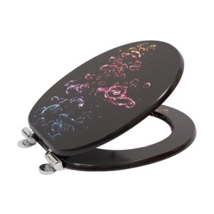 Sinobath WC Sitz mit Absenkautomatik. Schwarzer Toilettensitz mit farbigem Neonblasen-Design. Robust, oval.