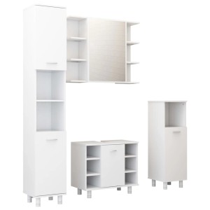 vidaXL Badmöbel-Set, 4-teilig, weiß. Set mit Spiegelschrank, Hochschrank, Unterschrank und Mittelschrank.