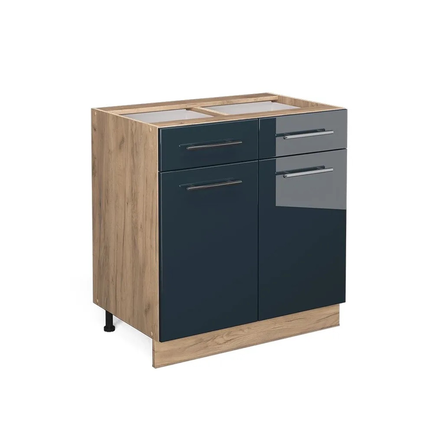 Vicco Küchenunterschrank Fame-Line DunkelBlau Hochglanz Goldkraft Eiche 80 cm ohne Arbeitsplatte