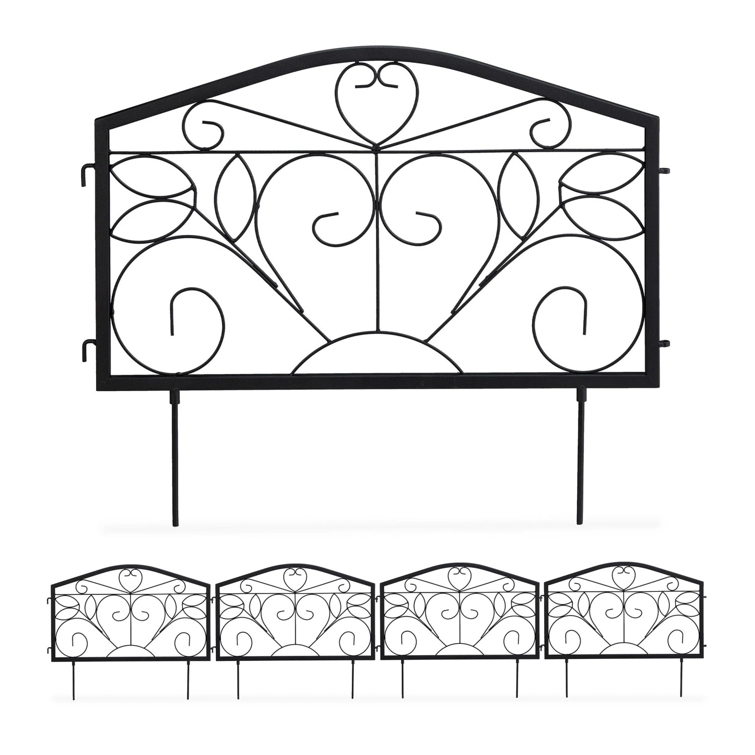 Relaxdays Beetzaun Eisen Schwarz 4-teilig Antik 47 cm x 225 cm x 1,5 cm 3 kg