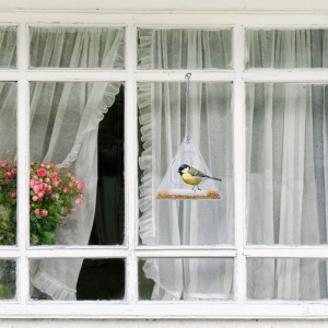Relaxdays Vogelfutterhaus für Fenster Dreieckig Acryl Metall Transparent Mit Saugnapf 24 cm x 12,5 cm x 12 cm 0,12 kg