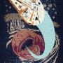 Komar Star Wars Fototapete mit Millenium Falke vor Asteroiden auf Beton, 200x280 cm