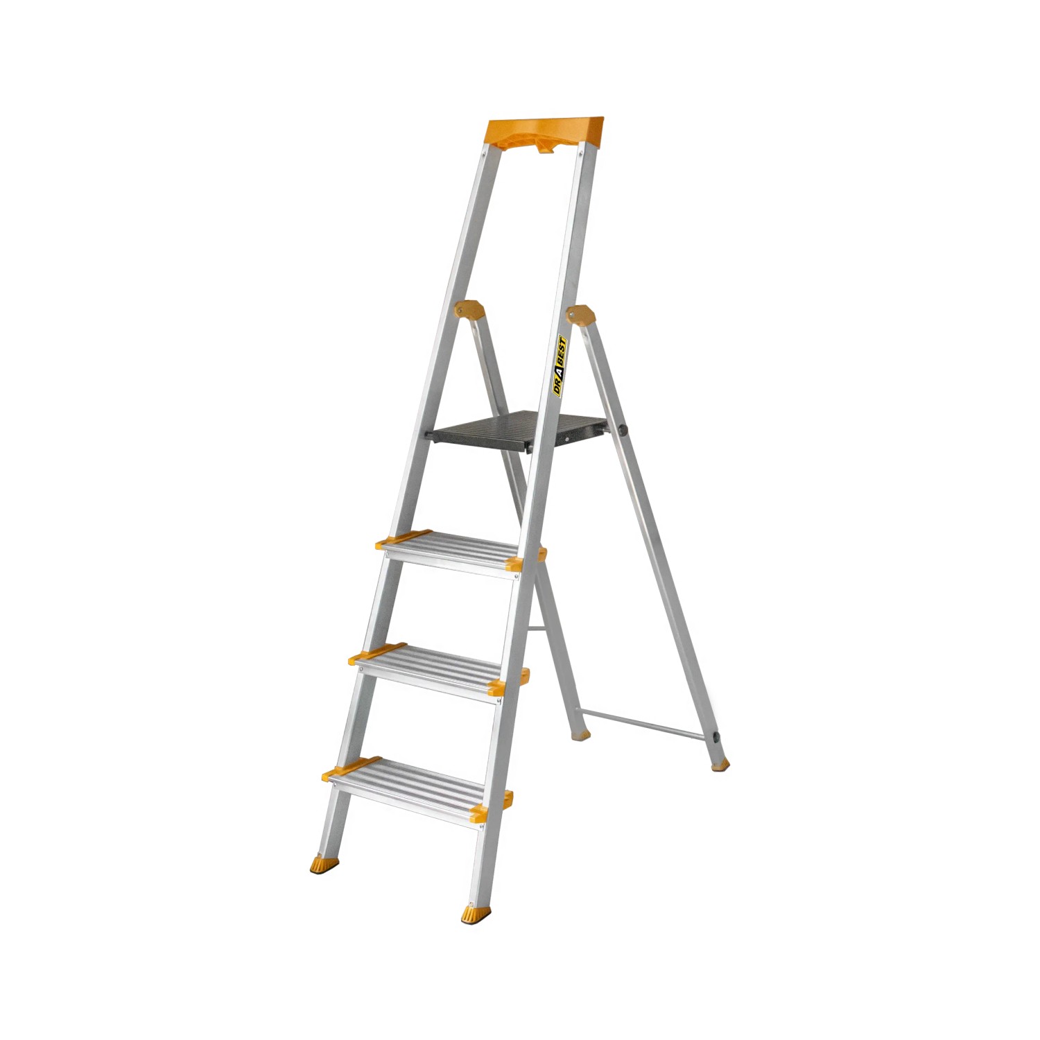 DRABEST Aluminium Haushaltsleiter Mit Ablage 7 Stufen Breitere Stufen