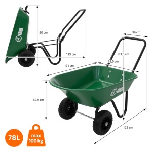 ECD Germany Schubkarrenwagen 78L mit Stahlrahmen PU-Reifen PP-Wanne