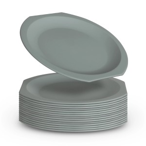 Stapel mit 16 grünen ProHome Kunststofftellern, Ø 23 cm, BPA-frei, Mehrweggeschirr.