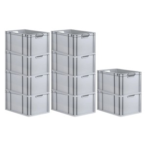 Sparset: 10 graue Euroboxen NextGen Grip, 65 Liter, 40x60x32cm, stapelbar. Ideal für Lagerung und Transport.