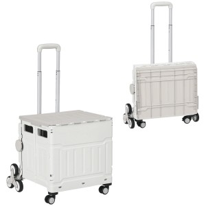 Weißer HOMCOM Einkaufswagen aus Kunststoff und Aluminium mit Treppensteiger-Rädern.
