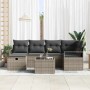 Graues 7-teiliges vidaXL Garten-Sofa-Set aus Poly Rattan mit Kissen und Stauraum.
